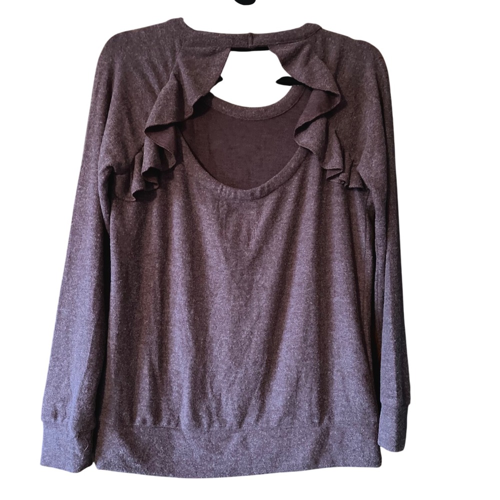 CHASER Womens Mulberry Ruffle Back Cutout Long Sleeve Sweatshirt Size S NWT - Picture 5 of 11
